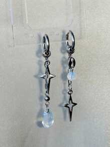 1 Pair Y2K Punk Star Earrings For Women Fashion Korean Jewelry Accessories Gift Protein Crystal Asymmetrical Star Pendant Gothic Ear Hooks
