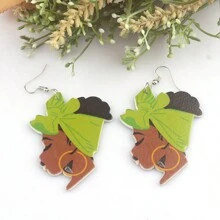 1 paire Boucles d'oreilles imprimées à motif de portrait de femme africaine, recto-verso, cadeau vintage et créatif pour femmes et filles