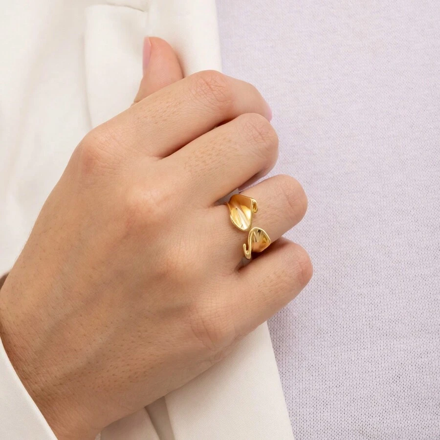 18K Gold Plated Adjustable Irregular Golden Ring - D France Semijóias - Xem 1