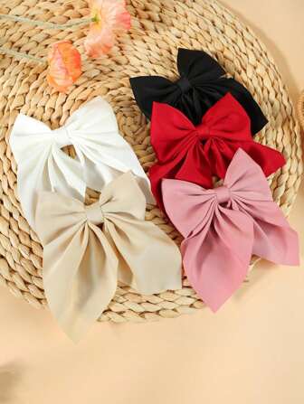 5件套女士缎面蝴蝶结纯色罗缎优雅蝴蝶结发夹女孩鳄鱼夹女士婚礼发夹女士发饰。情人节情人爪夹