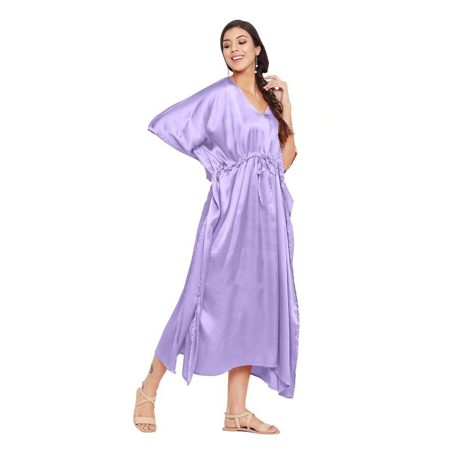 Gypsie Blu Plus Size Satin Silk Night Gown Kaftan Adjustable Long Maxi