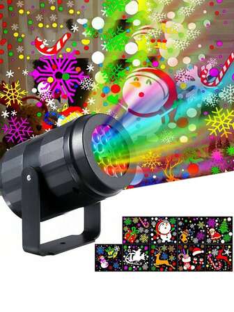 1pc Indoor/Outdoor Christmas Projection Light/Snowflake Projection Light, Rotating Projection Light, USB Powered, 16 Unique Christmas Themes, Dynamic White Snowflake Pattern, 360° Adjustable Rotation, LED Snow Lamp Projector, Christmas Decor Lighting, Valentine's Day Decor, Christmas/Holiday Party Carnival Wedding Garden