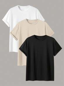 KIT 3 Men's Round Neck T-Shirts, Plain, For Daily Use Basica PROMOTIONAL KIT - Đen và trắng - Xem 2