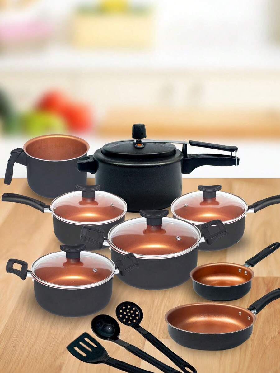 Cookware Set 11 Pieces Pressure Cooker Internal Closure Non-Stick - Cobre - 查看 1