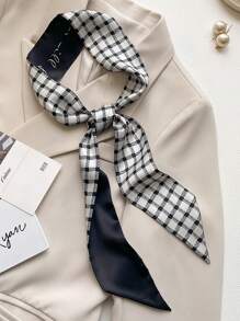 4件套复古法式黑色千鸟格字母印花发带，优雅别致简约风格，百搭发饰，适合日常、派对、工作、度假等场合，可作头巾、发带、蝴蝶结发带、优雅围巾、女士头巾、柔软头巾。 - 黑色 - 查看 4