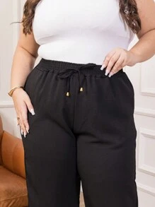 Plus Size Women's Pantalona Pants Elegant Comfortable Reinforced Stitching - Negro - Ver 3
