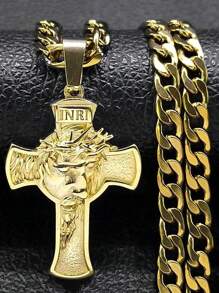 Jesus Crown Of Thorns Men's Necklace Stainless Steel Gold Color Chain  Medal Male Necklace