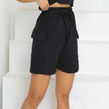 High Waist Cargo Shorts - Beautiful And Versatile In Various Colors - màu đen - Xem 2