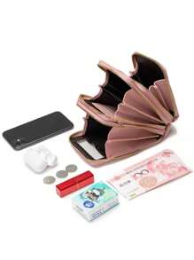 T60 Women's Wallet Bag Cell Phone Holder With 3 Zipper Crossbody Leather Wallet - 粉色 - 查看 3