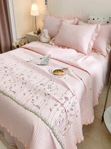 3 件套花卉刺绣床上用品 - 被子和枕套 - 粉色 - 查看 4