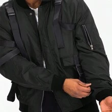 Mens Tactical Zip Up Fall Winter Bomber Jacket Streetwear Padded Outerwear Zip Up Coat Keep Warm - màu đen - Xem 10