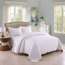 3 Piece Cotton Quilts Queen/King Size - Lightweight Bedspreads With Basket Weave Pattern, Soft Quilt Bedding Set, White Comforter Set Coverlet For All Seasons With 2 Pillow Shams - trắng - Xem 2