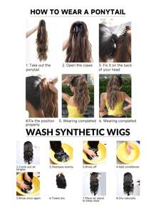 Claw Ponytail Extension 20 Inch Dark Orange With Blonde  Water Wave Natural Wavy Clip In Hair Extensions Soft Natural Looking Heat Resistant Fiber Synthetic Hairpiece For Women