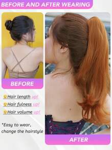 Claw Ponytail Extension 20 Inch Dark Orange With Blonde  Water Wave Natural Wavy Clip In Hair Extensions Soft Natural Looking Heat Resistant Fiber Synthetic Hairpiece For Women