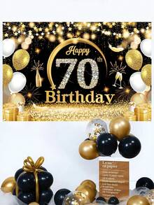 1pc 100*150cm 70th Black Gold Birthday Background Cloth, Happy Birthday Party Decoration Background Cloth,Birthday Party Gift, Room Hanging Wall Backdrop Photography Props Banner - Black Gold 70 Years Old - View 5