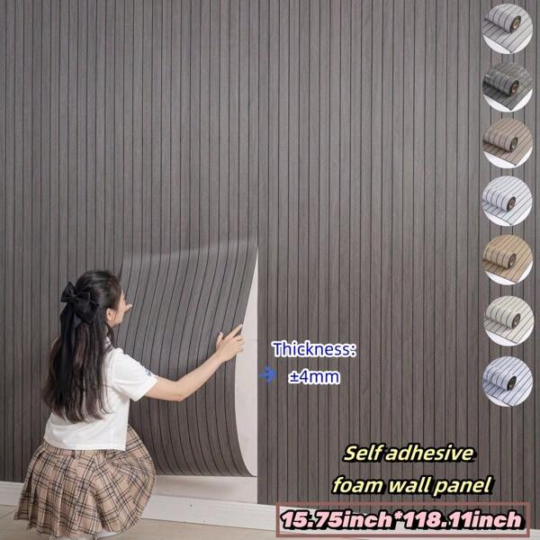 Rollo de papel tapiz vinílico a rayas y geométrico - Pegatina de pared 3D autoadhesiva, formas y rayas gruesas de bricolaje, fácil de pelar y pegar para techos, particiones, escenas interiores - Patrón de ajuste recto, paneles de pared decorativos, papel tapiz, decoración de primavera para refrescar su hogar, etiquetas adhesivas de decoración de festivales, regalos de graduación y cumpleaños