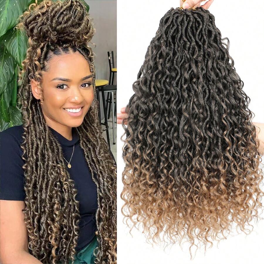 10//14/18/24 Inch Goddess Locs Crochet Hair 8Packs Faux Locs Crochet Hair Pre Looped River Locs Crochet Hair With Curly Ends - Blonde Ombre - View 1