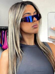 POLASUP 1 Pair Women's Wrap-Around Fashion Glasses, Coated Reflective Lenses, Futuristic Geometric Polygon Cyberpunk Street Style, Paris Runway Beach Accessory, Y2K Music Festival, Summer Beach Vacation, Outdoor Travel - Multicolor - View 14