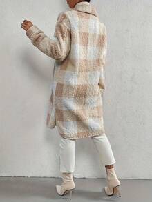 Women's Autumn & Winter Single-Breasted Lapel Plush Plaid Coat, Loose Long Overcoat, Long-Sleeved Outerwear