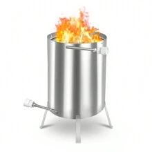 VA-Cerulean Pool Heater With Fire Stainless Steel Pool Heater Fire Barrel Swimming Pool Heater With Heating Coil 32/38mm Connections For Firewood Pool Oven Heaters For Swimming Pools And Inflatable Pools - 銀色 - 查看 2