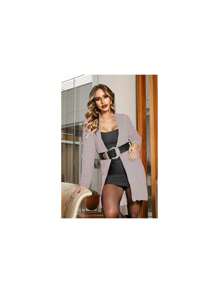 Faby Tricot Women's Kimono Plain Open Knit Coat - 灰色 - 查看 1