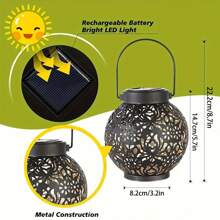 1pc Solar Powered Round Path Lamp, Metal Hollow Hanging Light, Suitable For Outdoor Patio Garden Camping Landscape Lighting Decoration, Automatic On/Off For Convenient Use Fall Decor House Decor Outdoor Decor