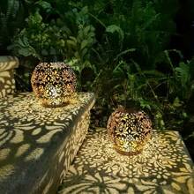 1pc Solar Powered Round Path Lamp, Metal Hollow Hanging Light, Suitable For Outdoor Patio Garden Camping Landscape Lighting Decoration, Automatic On/Off For Convenient Use Fall Decor House Decor Outdoor Decor