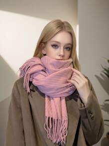 1 Stück einfarbig, legerer, eleganter, wollener Schal mit Fransen, warm, Unisex Herbst/Winter - A - Übersicht 2