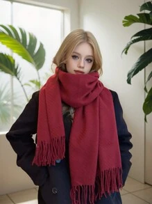 1 Stück einfarbig, legerer, eleganter, wollener Schal mit Fransen, warm, Unisex Herbst/Winter - A - Übersicht 5