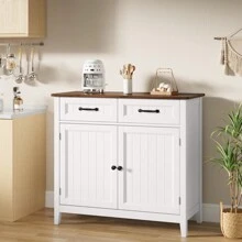 Asofer 32'' H Kitchen Sideboard Buffet Cabinet, Kitchen Storage Island With Adjustable  Shelf, Modern Coffee Bar Cabinet For Kitchen, Dining Room, Bathroom, Entryway - Brown - View 3