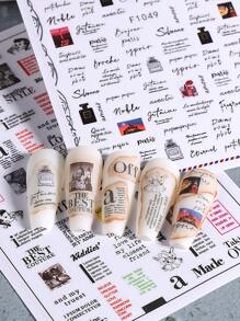 5片装3D字母美甲贴纸，彩色英文单词字母，报纸复古设计，自粘式美甲装饰，美甲沙龙设计，DIY美甲配件，适合女性和女孩 - 彩色 - 查看 7