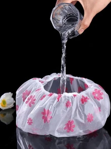 5pcs/3pcs Random Color Waterproof Shower Cap, Bath Cap, Printed Bathtub Cap, Dust-Proof And Waterproof Head Cover, Thickened Hat, Reusable Dust-Proof Cover, Home & Travel Portable Bath Cap, Thickened Women Hair Salon Water Therapy Supplies, Reusable Bathing Cap, Bathroom Accessory