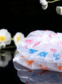 5pcs/3pcs Random Color Waterproof Shower Cap, Bath Cap, Printed Bathtub Cap, Dust-Proof And Waterproof Head Cover, Thickened Hat, Reusable Dust-Proof Cover, Home & Travel Portable Bath Cap, Thickened Women Hair Salon Water Therapy Supplies, Reusable Bathing Cap, Bathroom Accessory