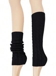 1 Pair Women Knitted Leg Warmers Fashion Versatile Boot Cuffs Warm Leg Covers For Students, Dancing, Daily Casual Outfits - Black - View 4
