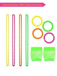 Forever & Moment 9 件 80 年代女士服装配饰套装霓虹珠项链手链露指短渔网手套适合 80 年代派对主题派对万圣节礼物音乐节舞蹈表演舞会