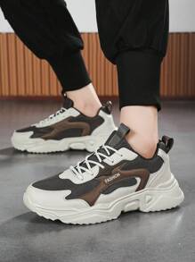 Men's Fashion Letter Mesh Contrast Lightweight Breathable Casual Sports Shoes, Outdoor Stylish Streetwear Comfortable Running Sneakers