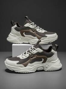 Men's Fashion Letter Mesh Contrast Lightweight Breathable Casual Sports Shoes, Outdoor Stylish Streetwear Comfortable Running Sneakers