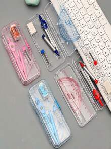 7pcs/Set Geometric Drafting Tools Kit, Includes Compass, Protractor, Triangle Ruler, Square, Ruler, Compass, And Angle Measure. School Supplies. - Multicolor - View 1