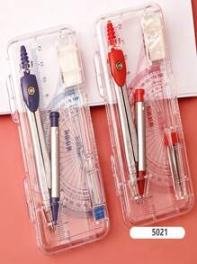 7pcs/Set Geometric Drafting Tools Kit, Includes Compass, Protractor, Triangle Ruler, Square, Ruler, Compass, And Angle Measure. School Supplies. - Multicolor - View 11