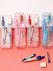 7pcs/Set Geometric Drafting Tools Kit, Includes Compass, Protractor, Triangle Ruler, Square, Ruler, Compass, And Angle Measure. School Supplies. - Multicolor - View 3