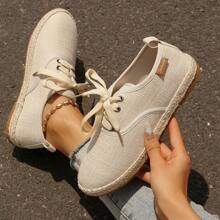 女士休闲帆布平底运动鞋，透气舒适乐福鞋，适合日常穿着和锻炼 - 白色 - 查看 9