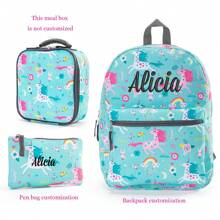 Set de 3 piezas con mochila bordada con diseño de sirena, incluye lonchera y estuche de lápices a juego, con correas ajustables, ideal para adolescentes y adultos, de poliéster, lavar a mano