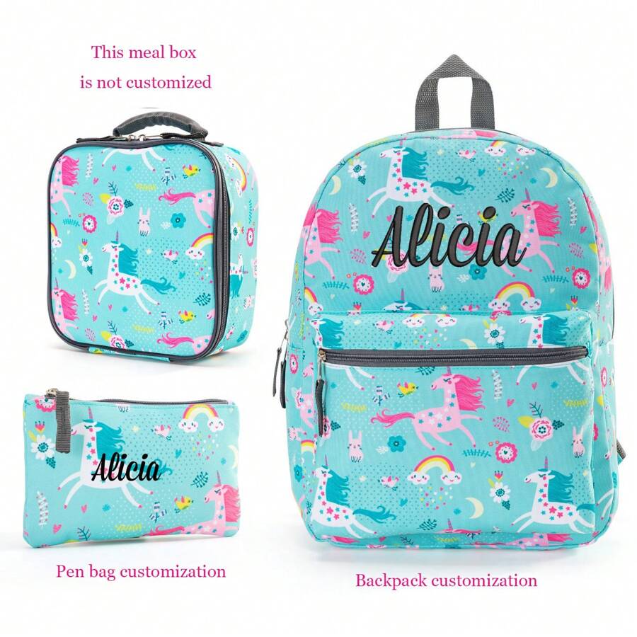 Set de 3 piezas con mochila bordada con diseño de sirena, incluye lonchera y estuche de lápices a juego, con correas ajustables, ideal para adolescentes y adultos, de poliéster, lavar a mano