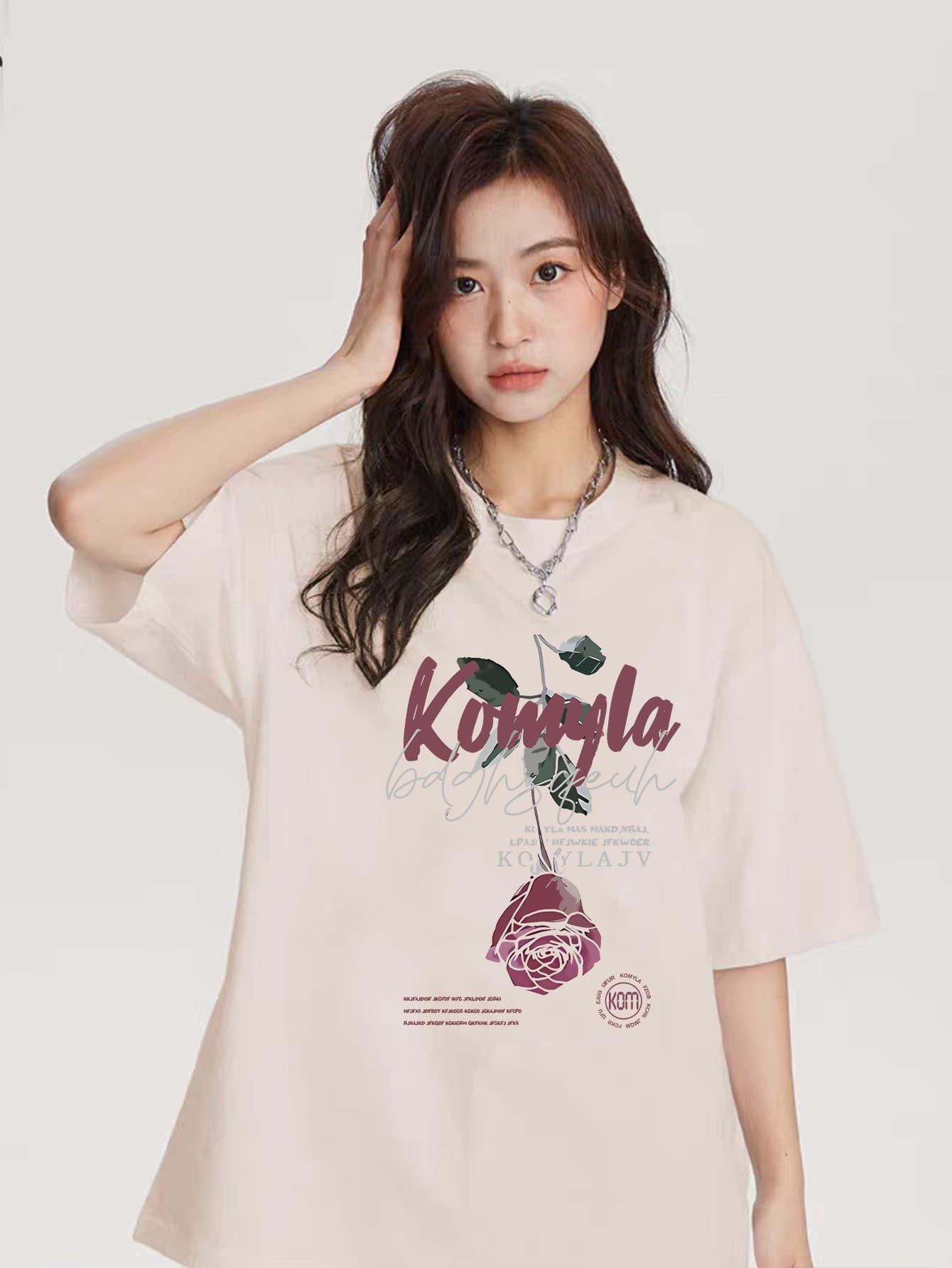 Oversized Women's Premium 100% Cotton Plus-Size T-Shirt - 米色 - 查看 1