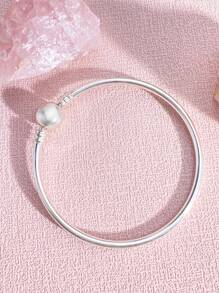 1 chiếc vòng tay hạt tròn bằng bạc Sterling 925, dài 16-22cm, bề mặt nhẵn mịn, phù hợp cho nữ, có thể dùng làm quà tặng dự tiệc hoặc trang sức thanh lịch cho phái đẹp. - Bạc - Xem 4