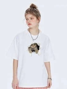 Oversized Women's Premium 100% Cotton Plus-Size T-Shirt - 白色 - 查看 1