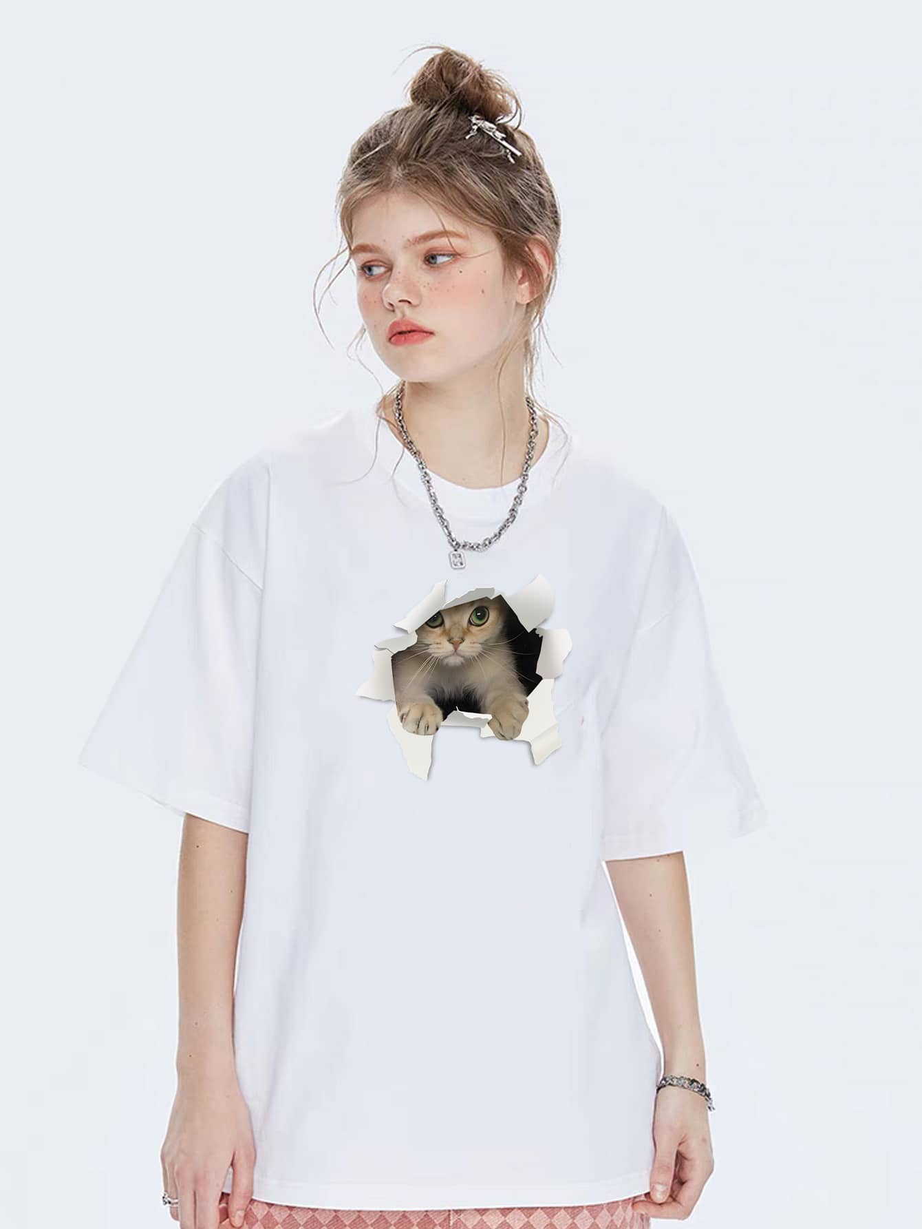 Oversized Women's Premium 100% Cotton Plus-Size T-Shirt - 白色 - 查看 1