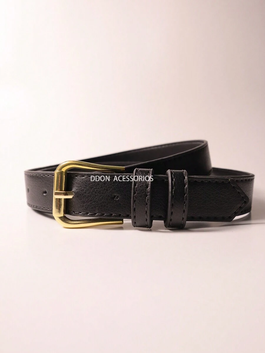 Women's Fashion Belt 2.5cm Gold Buckle - 黑色 - 查看 1