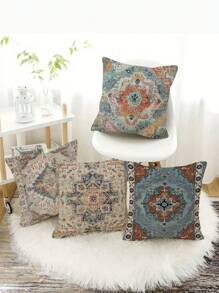 1pc Set Bohemian Throw Pillow Covers, Decorative Cushion Covers 45*45cm/18 "X18", Rustic Farmhouse Decor For Couch, Sofa, Patio & Outdoor - Linen Blend, Zip Closure, - Multicolor - View 7