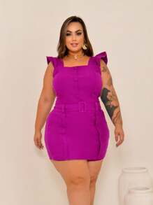 SHORTS SKIRT PLUS SIZE PARTY LOOK FIXED BELT BENGALINE ELASTANE ELEGANT - 玫瑰紅 - 查看 2